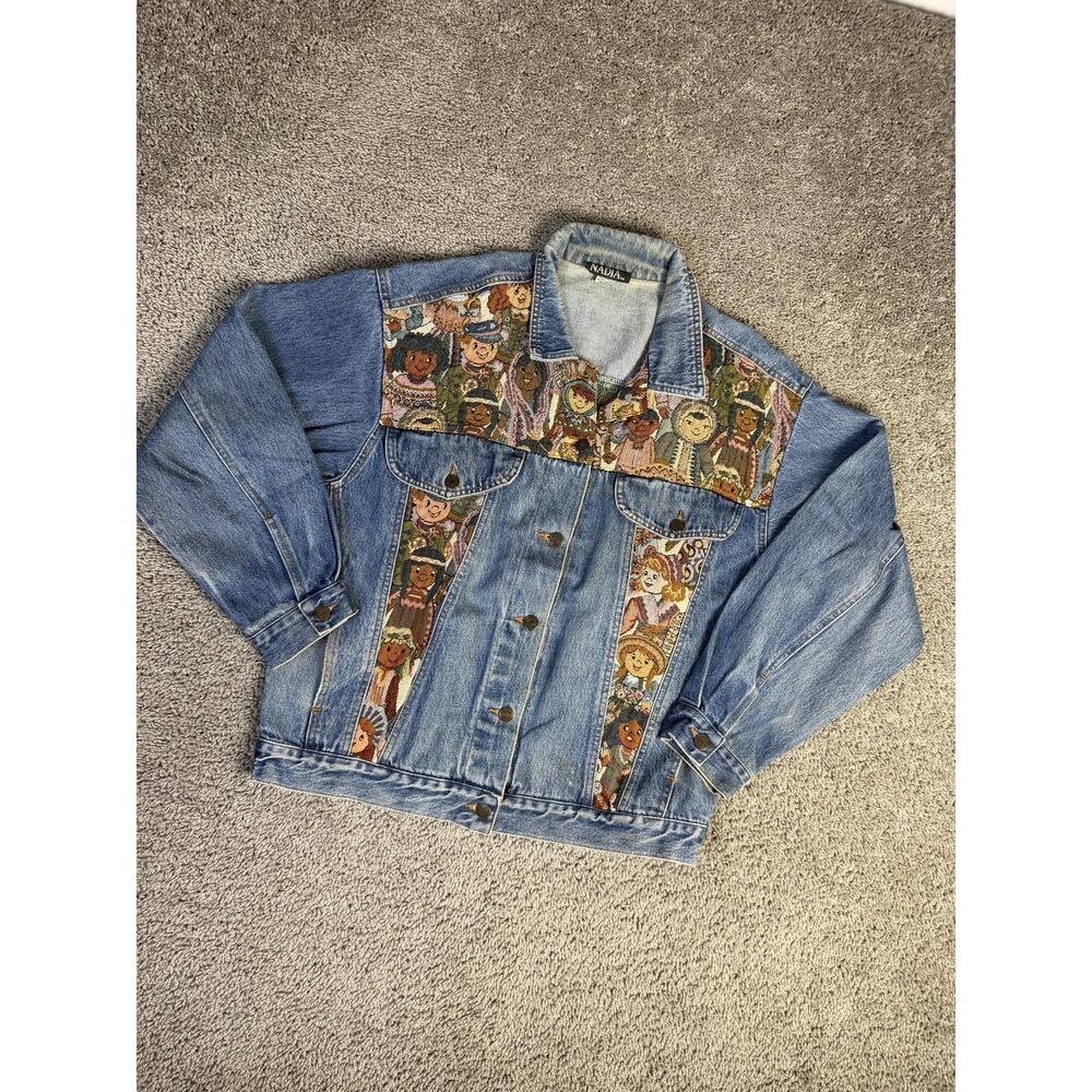 Vintage Nadia Jacket Womens M Blue Denim Teacher Children Tapestry RARE USA - Picture 2 of 10